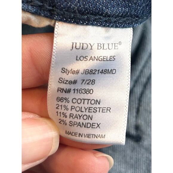 Judy Blue Denim Frayed Hem Skinny Fit Jeans Stretch Dark Wash Blue Size 7/28 - Picture 7 of 11